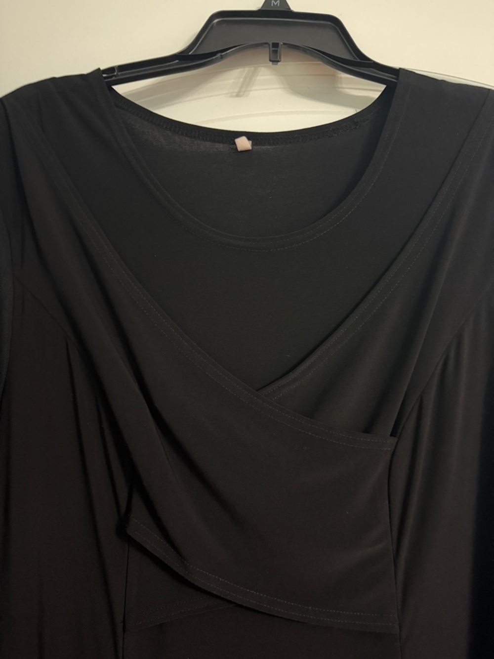 Black Faux Wrap Dress with Sheer Mesh Long Sleeves Women's Size 16 - Picture 7 of 10